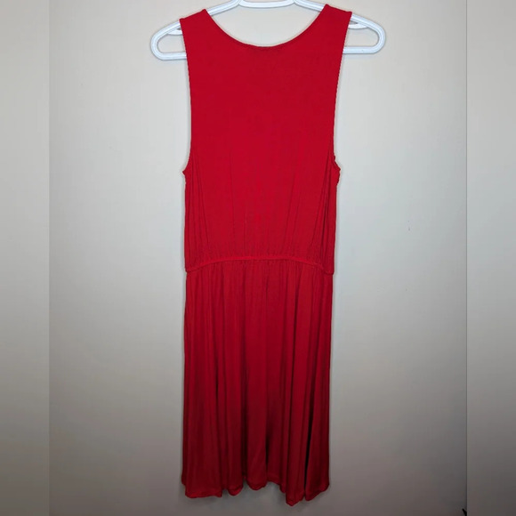 LOFT Lightweight Stretch A-line Sleeveless Red Frill Scoop Neck Dress Women M - Picture 2 of 9